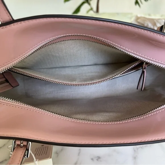 NWT Tory Burch Emerson Small Tote Clay Pink Patent Leather Shoulder Crossbody